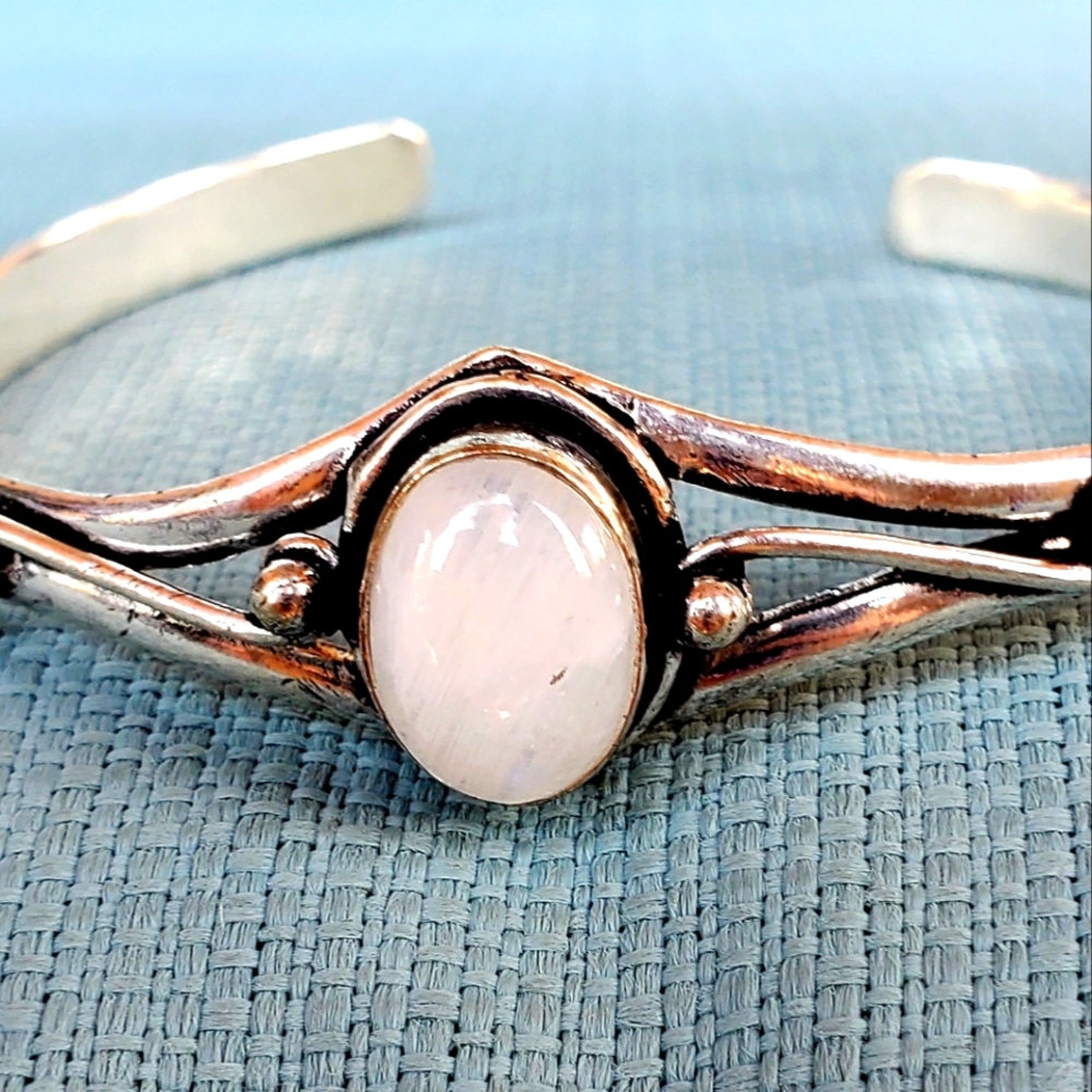 New Rainbow Moonstone Silver Cuff Bracelet.